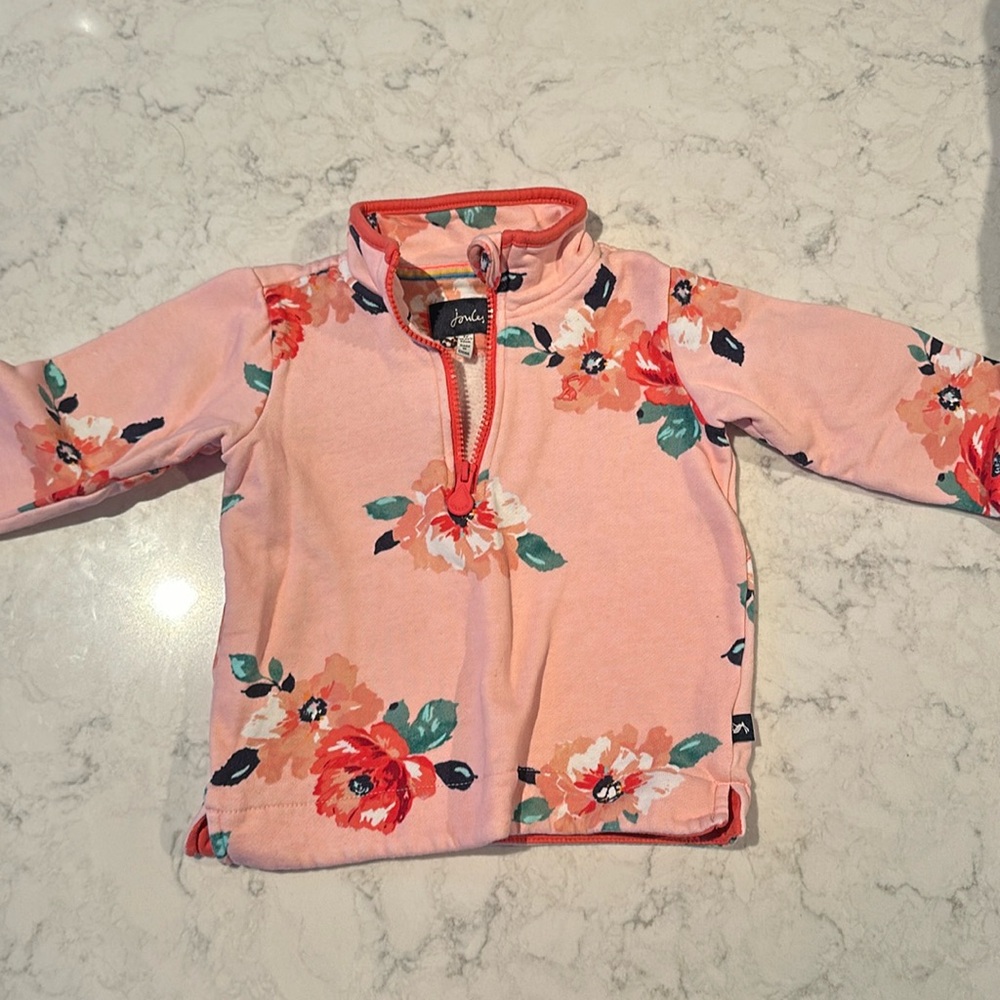 Joules Pink Floral Half-Zip Sweatshirt